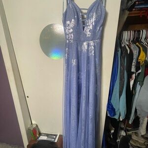 Elegant Periwinkle Gown with Floral Details